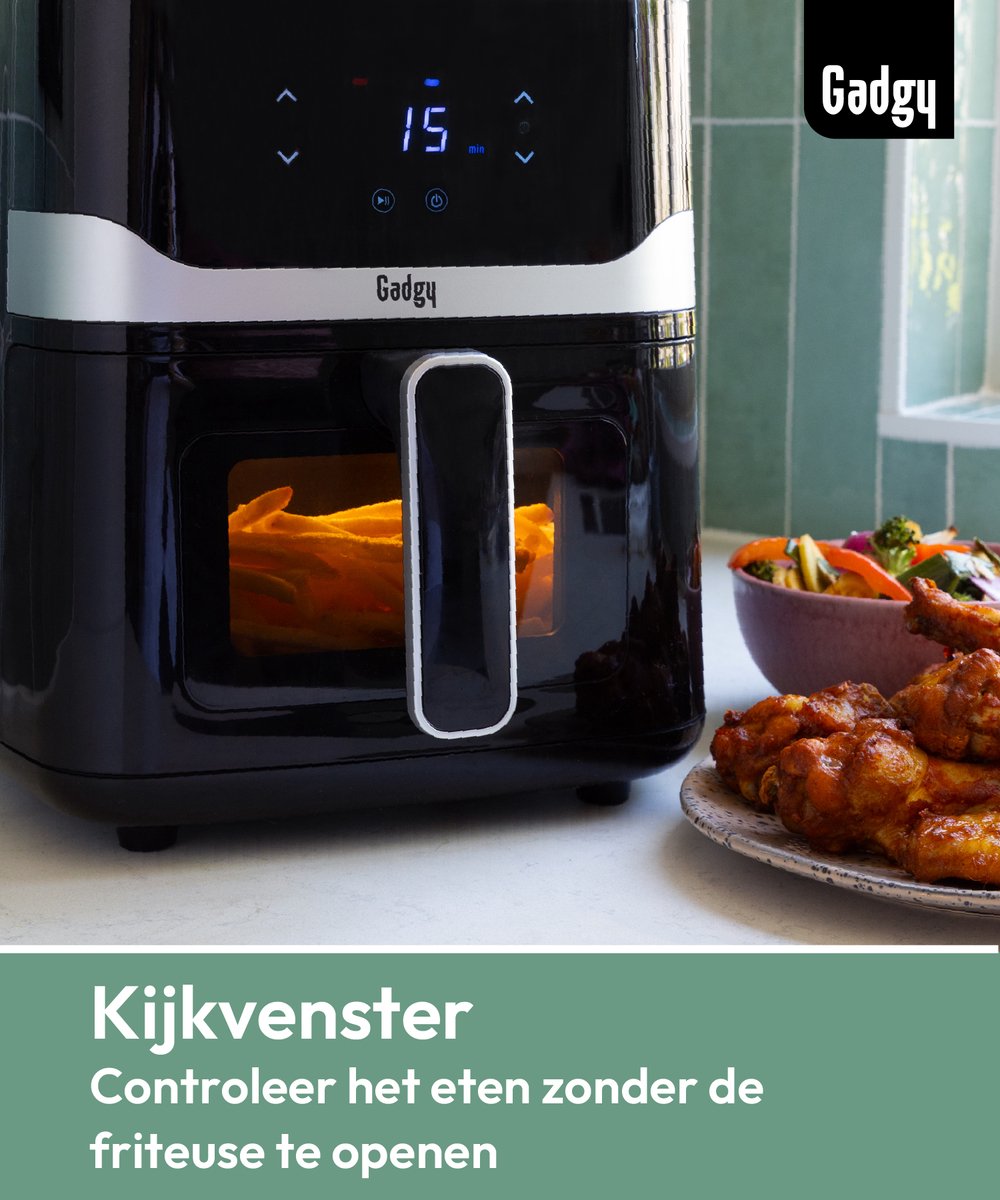 Afbeelding 3 van Gadgy Airfryer 5L met Kijkvenster – 1400W – Digitale Heteluchtfriteuse – 7 Voorgeprogrammeerde Programma’s – Touchscreen – Tot 200°C – Gezond Frituren Zonder Olie