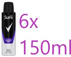 Sure - Rexona Men - Active Dry - Deodorant - 6 x 150 ml - Voordeelverpakking