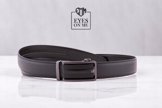 Ceinture en cuir noir sans trous avec boucle automatique pour homme (Modèle L019)