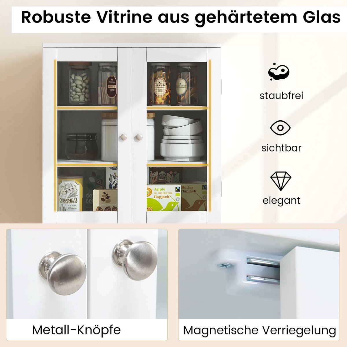 Costway Keukenkast van hout, hoge kast met glazen deuren, keukenbuffet, vrijstaand, multifunctioneel, met kantelbeveiliging, opbergkast voor keuken, eetkamer, woonkamer, 60 x 31,5 x 161,5 cm — cadeau in Cadeau-ideeën - foto 5