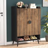 Meuble à chaussures Tribesigns à 2 Portes – Étagère à chaussures à 6 niveaux pour 25 paires de chaussures – 75 x 37 x 110 cm – Rangement à chaussures en bois pour entrée et salon – Marron
