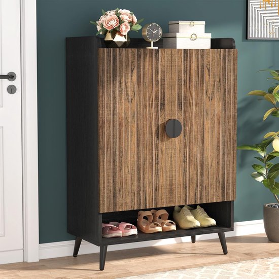 Meuble à chaussures Tribesigns à 2 Portes – Étagère à chaussures à 6 niveaux pour 25 paires de chaussures – 75 x 37 x 110 cm – Rangement à chaussures en bois pour entrée et salon – Marron