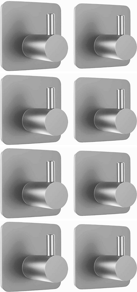 House of Husk 8 Stuks RVS Wandhaak – Zelfklevende Handdoek Haakjes - Multi Wandhaakje - Muur Haak – Deurhaak - Zilver