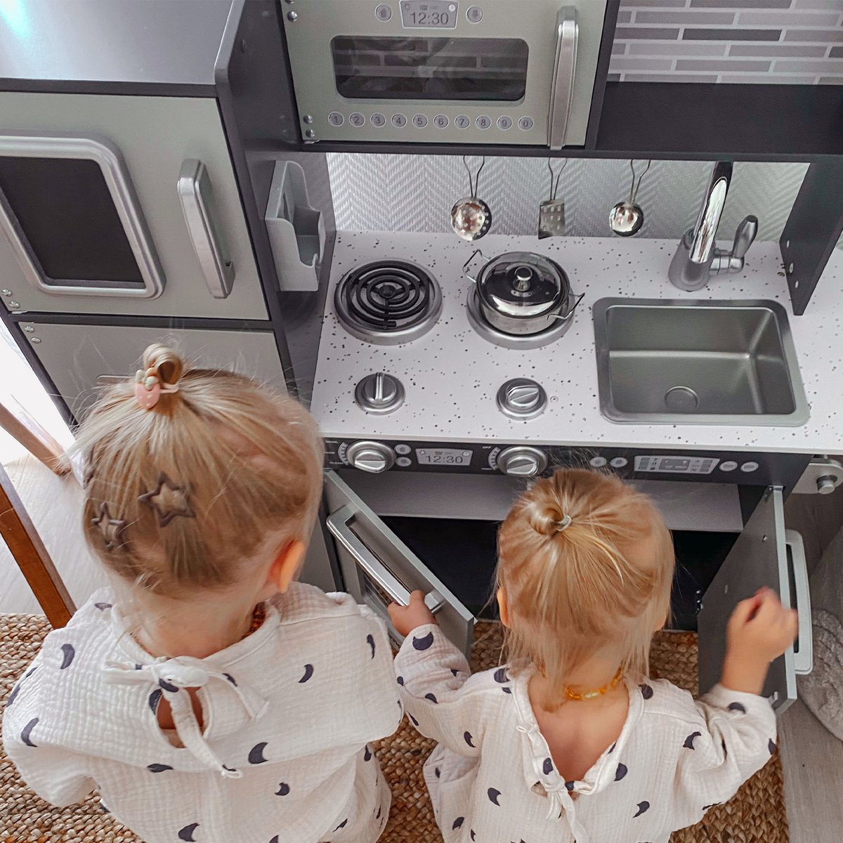 Keukentje Mamabrum XL Speelgoed houten speel keuken kinderkeukentje Speelkeuken eten speelgoedkeukentje Met accesoires pannen keukengerei set speelkeukentjes en toebehoren koken keukenschort keukenset kinderen voor ook 2 jaar, Hout, Grijs — afbeelding 11