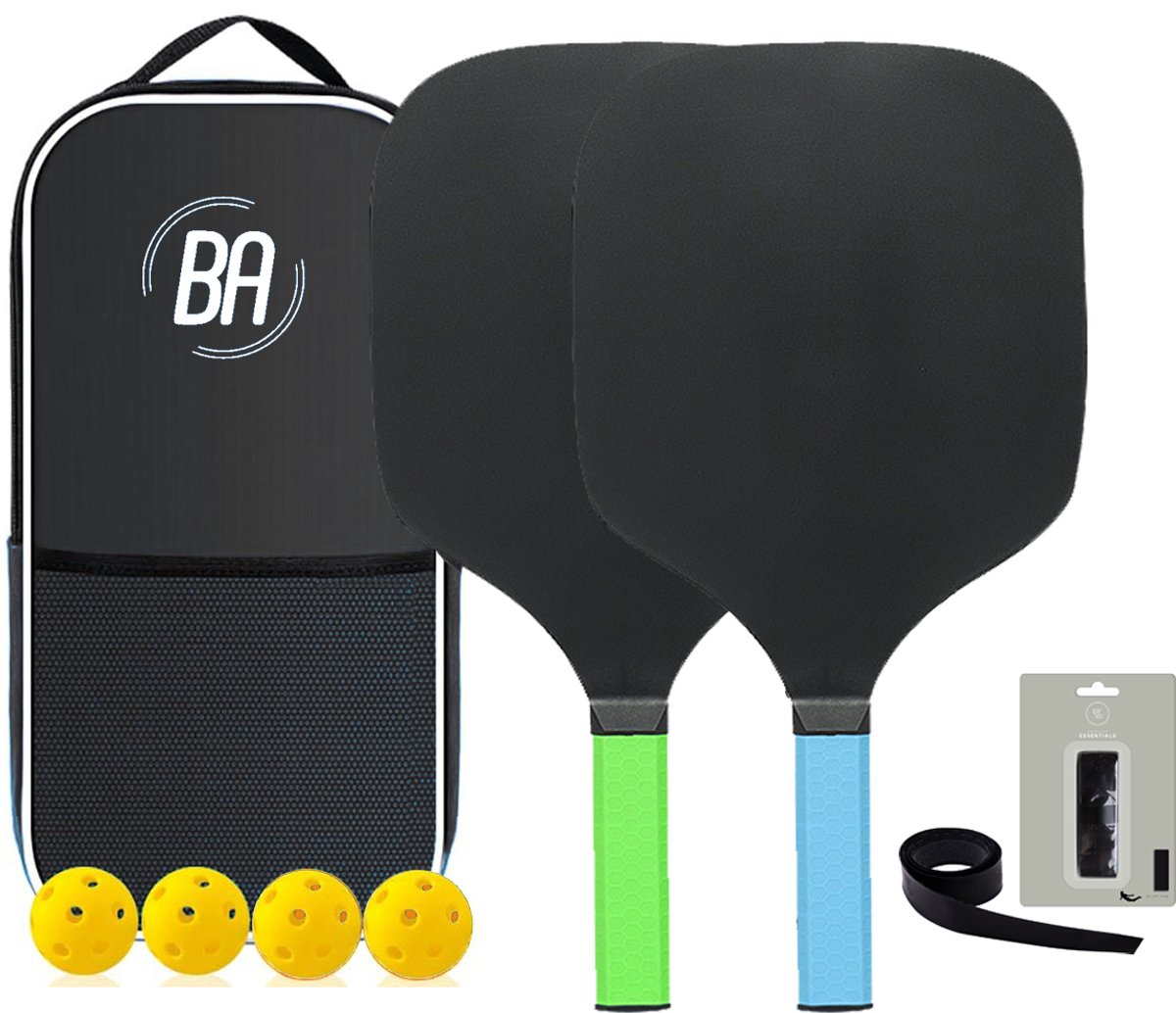 Best Active Pickleball Set - 2 Rackets & 4 Ballen - Groen/Blauw - Inclusief Rackettas - Pickleball Paddle - Inclusief Ballen en Grip