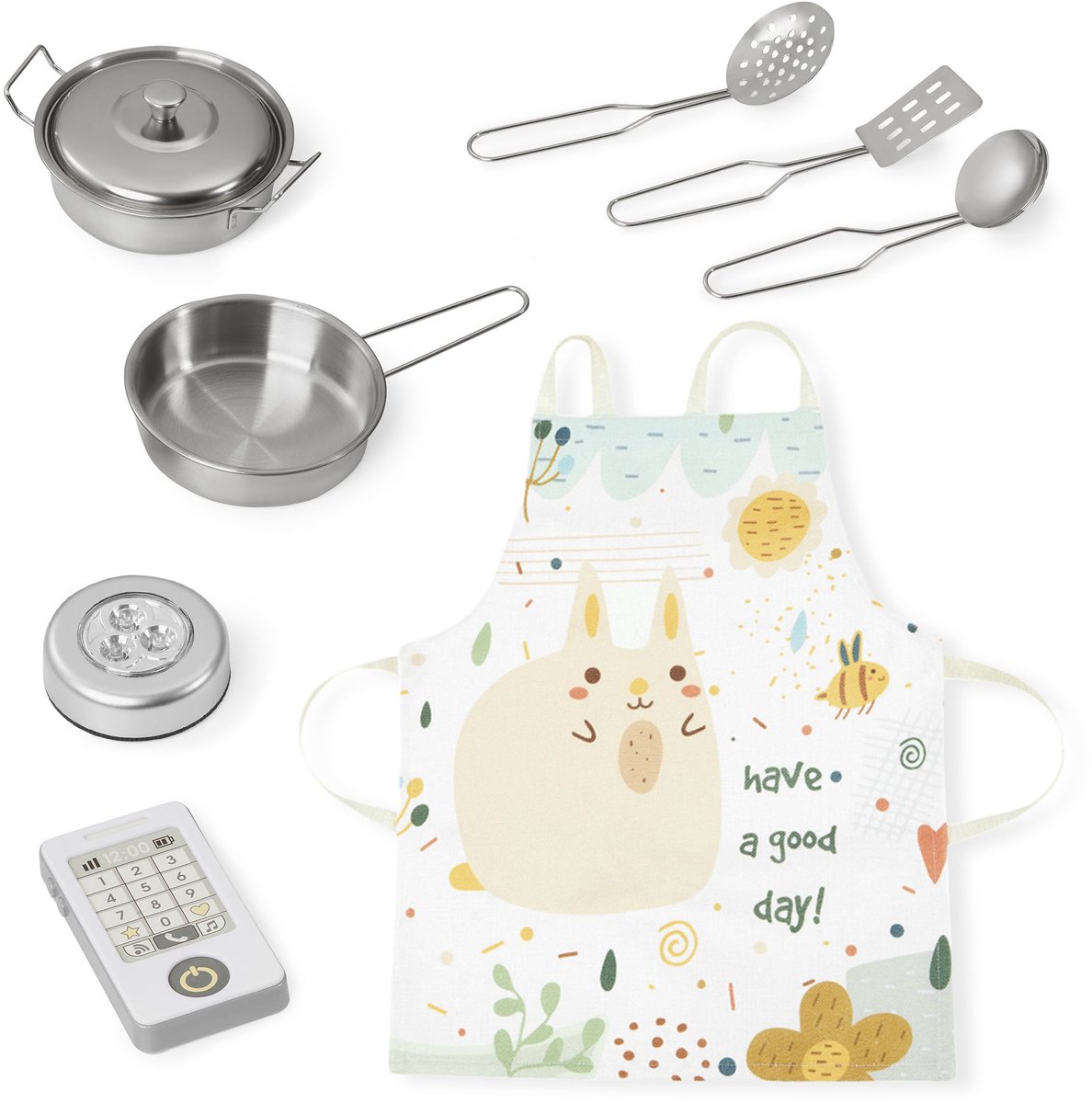 Mamabrum Houten Speelgoedkeuken XL - Kinderkeuken met accessoires - Speelgoed keuken incl pannenset, keukengerei, keukenschort, keukenset - Speelkeukentje voor kinderen vanaf 3 jaar — afbeelding 16