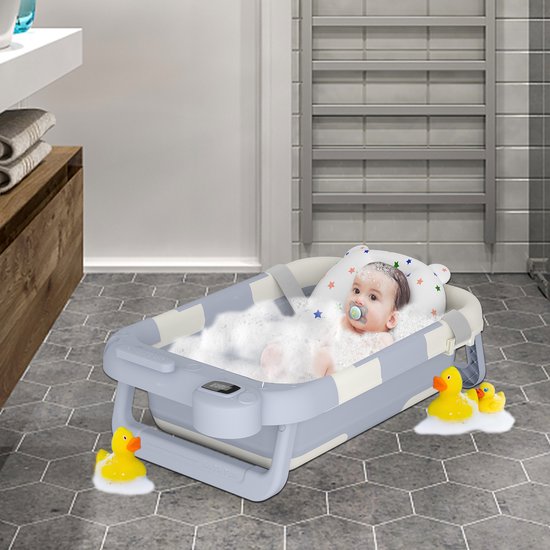 NAIZY Babybadje 68x41x19 cm Opvouwbaar badje incl. badmat, thermometer en temperatuurscherm Babybadje Antislip Draagbaar Babybadje, Lichtblauw van NAIZY — afbeelding 3