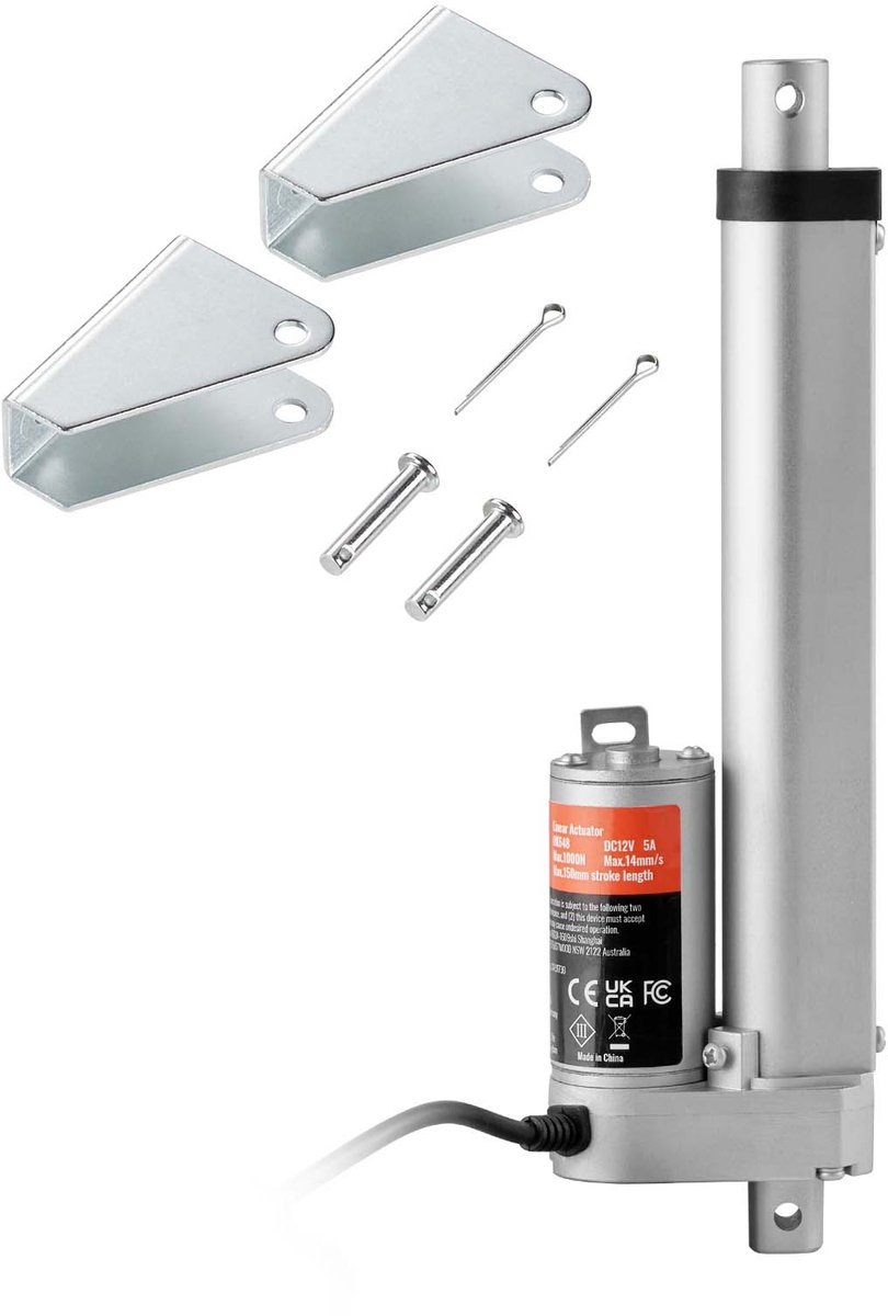12 V Lineaire Actuator, 150 Mm Snelle Lineaire Actuator met 14 Mm/S, 100kg/1000 N met Montagebeugel en Ip54-Bescherming