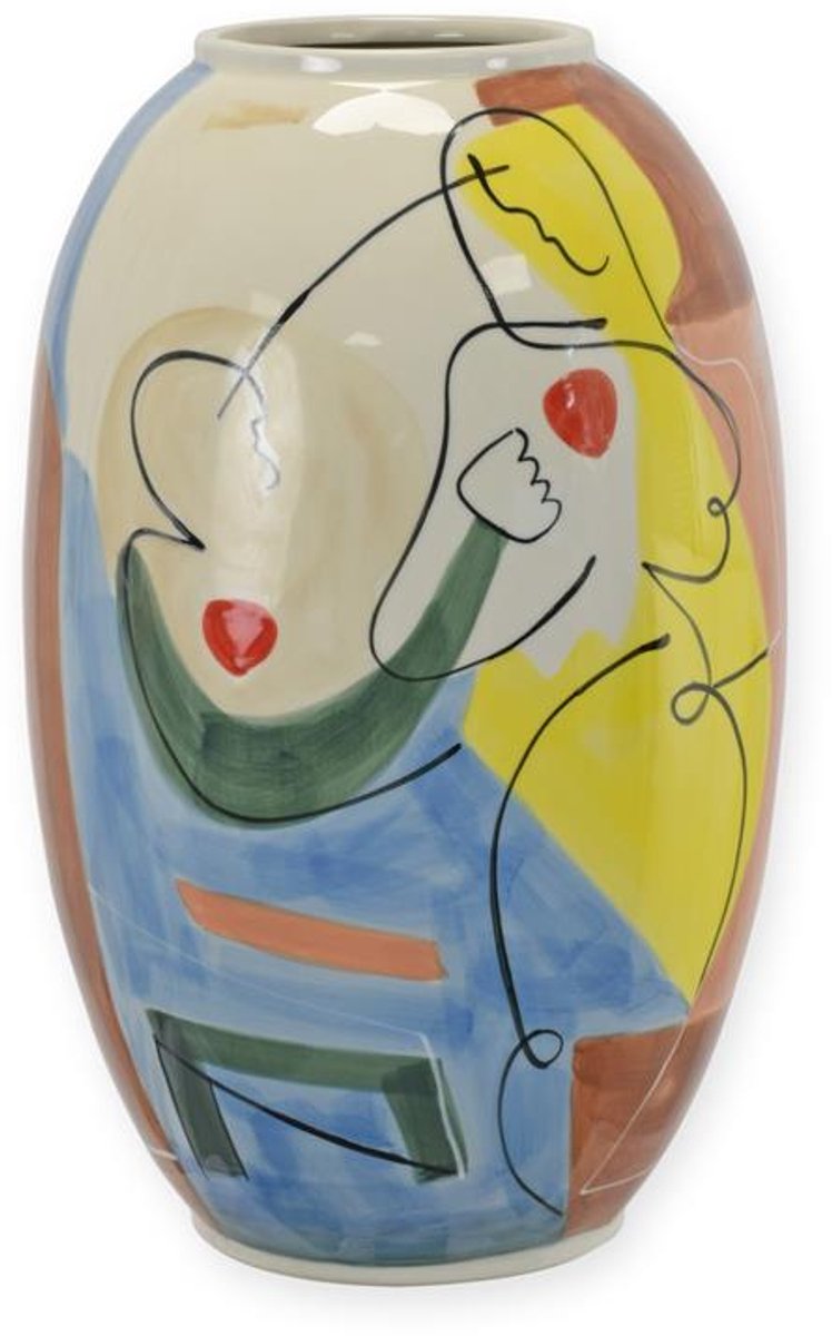 Porseleinen vaas met abstract motief – handbeschilderde design vaas van porselein – luxe kunstzinnige woondecoratie van 38 cm hoog