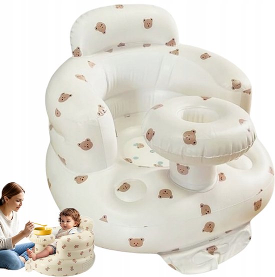 Foto: Opblaasbare stoel omhullend ontwerp pvc schattige berenafbeelding ingebouwde luchtpomp geschikt voor baby s van 3 tot 36 maanden oud