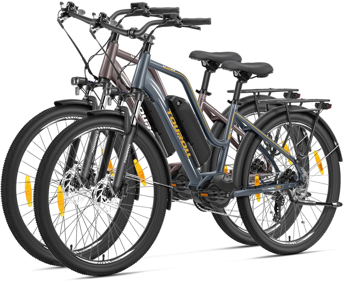 Fietssets:Touroll MA2 Middenmotor Elektrische Fiets 250W Motor 25km/h Externe Batterij Europese Standaard Donkerbruin + Donkergrijs - Fietssets:Touroll - €1.399,00