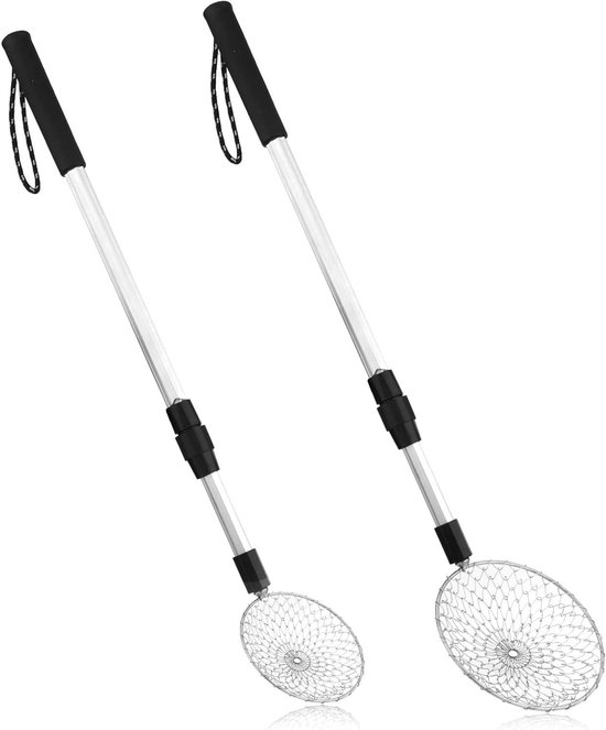 2Pc Multifunctional Shell Scoop with Extra Long Adjustable Handle Metal ...