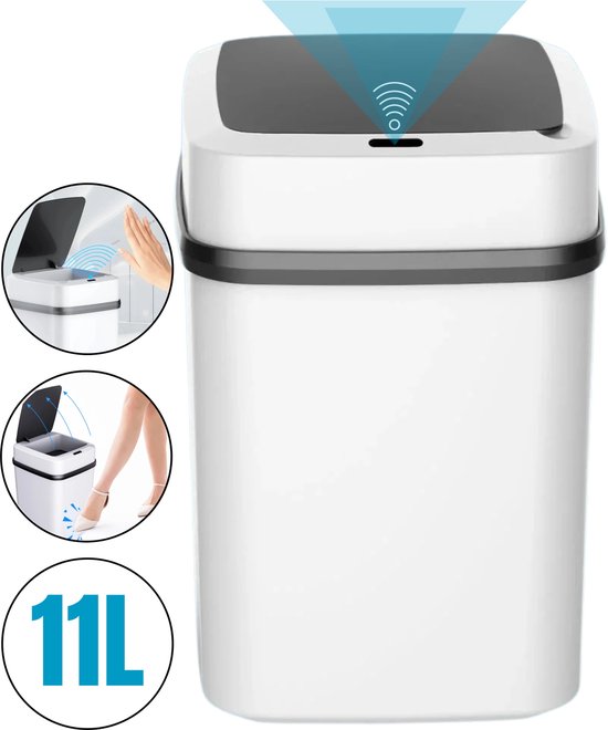 Prullenbak Boncy® Premium avec capteur - Poubelle à pédale avec couvercle - Poubelle 13 litres Salle de bain, WC, chambre ou comptoir - Mini Seaux à pédales Poubelle avec 4 options d'ouverture - Poubelles Poubelle de Toilettes