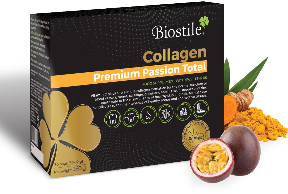 Biostile – Collageen Premium Passion Total – 8600 mg Gehydrolyseerd Collageen – Hyaluronzuur - Vitamine C – 30 Zakjes