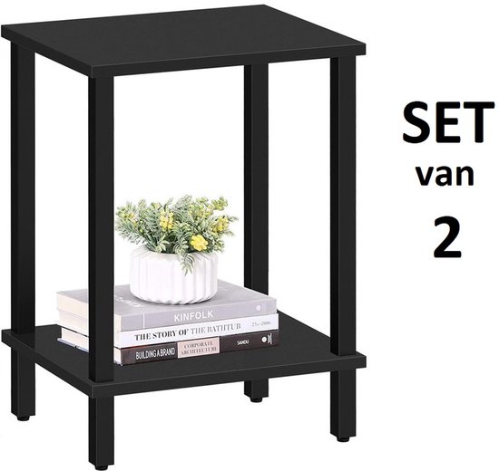 IN.HOMEXL Umbria - Set de 2 Tables d'appoint de Luxe - Compactes et élégantes - Table de chevet, table d'appoint, table basse - Rangement à 2 niveaux - Pour salon et chambre - Zwart