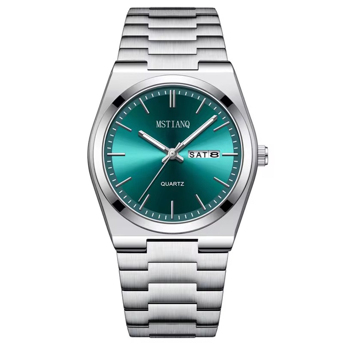 Selevie Horloge Quartz Classic - Zilverkleurig met Groene wijzerplaat - Herenhorloge -