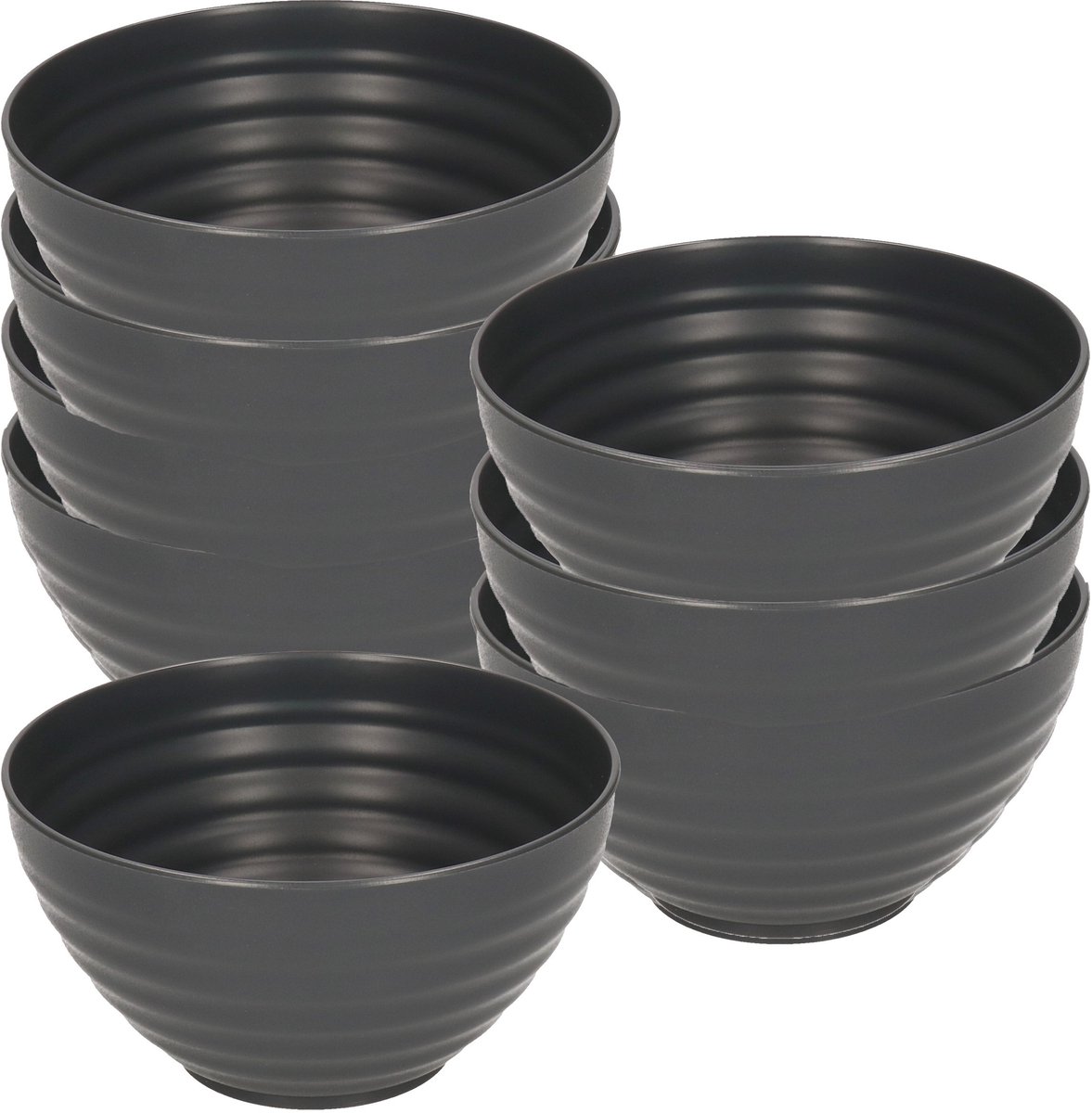 Plasticforte Soepkommen - 8x - D15 x H8 cm - zwart - kunststof - onbreekbaar - servies