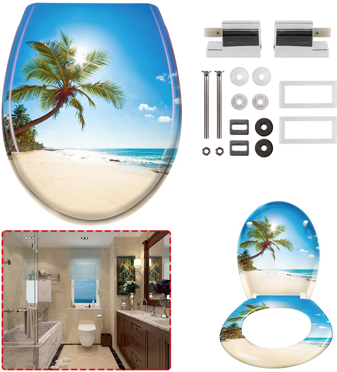 Aufun Toiletzitting, Toiletbri Met Softclosing Mechanisme Wc-Bril Gemaakt Van Mdf Universele - Maat Beach