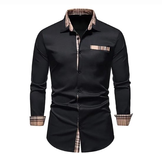 Casual Blouse Heren - Engelse Stijl - Zwart - Mode - Slim Fit - Overhemd