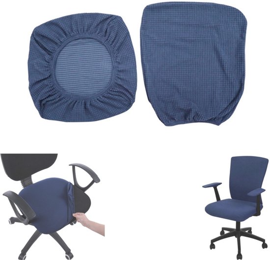 1 ensemble - Housse de chaise de bureau élastique - Housse lavable - Protection d'assise - Amovible - Lavable - Anti-poussière - Bleu marine - 38-48 cm - Pour chaises