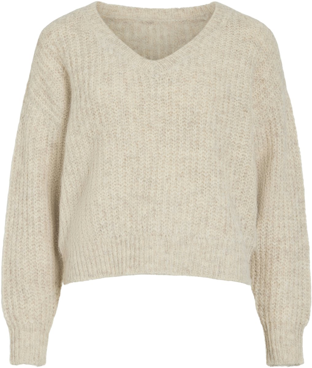 Vila Trui Vilampe V-neck L/s Knit Top-noos 14112721 Super Light Natural Melan Dames Maat - XS
