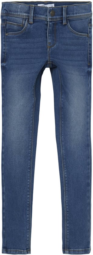 Blauwe skinny spijkerbroek.