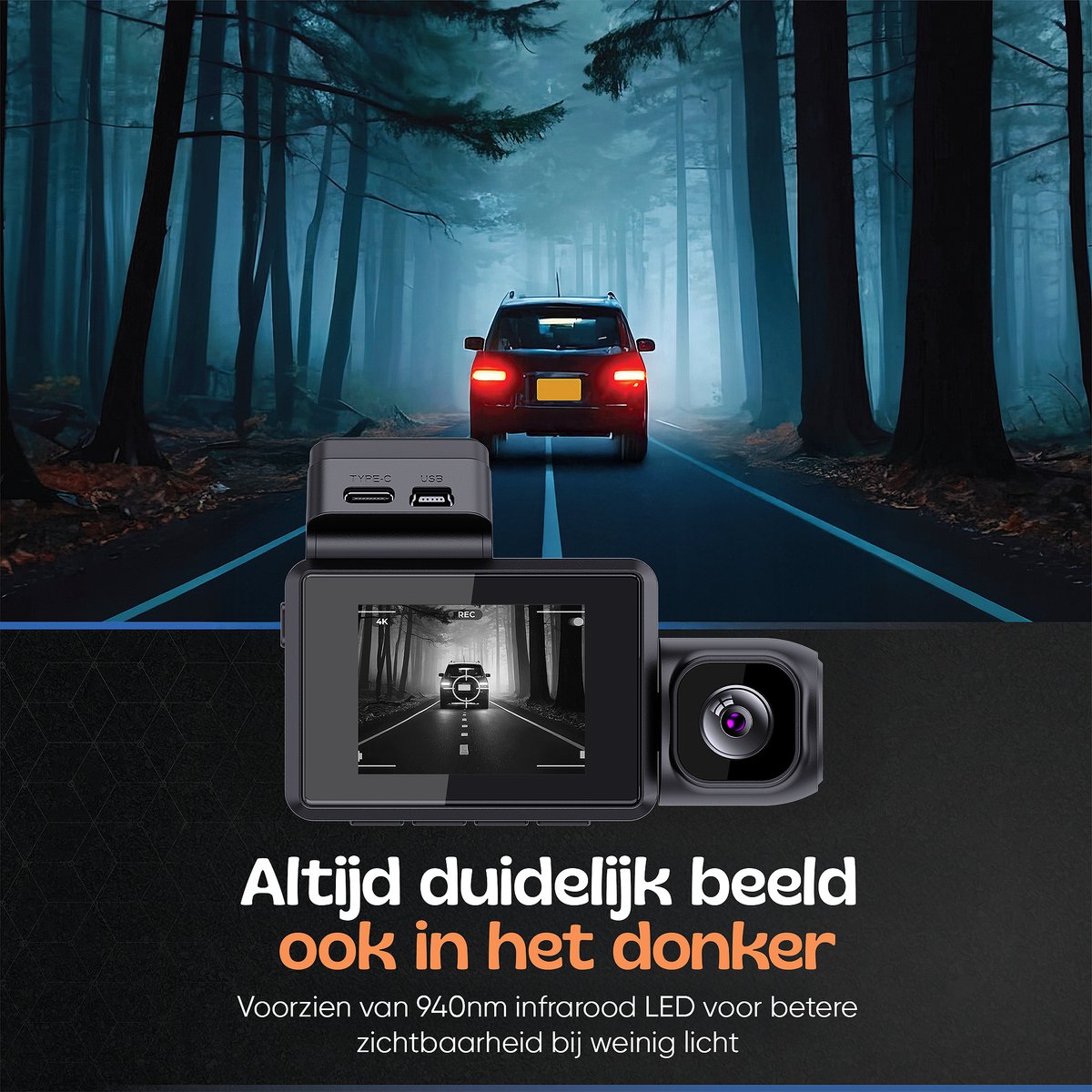 Camigoo® M800 Pro - Triple Dashcam - Dashcam Voor Auto - Ultra 4K, 2K & Full HD - Voor, Achter & Binnen Camera - Door ANWB Getest - WiFi & GPS - SONY Sensor - 64GB SD Kaart - Parkeermonitor - Time Lapse - IR Nachtzicht - NL Handleiding + Systeem thumbnail 3