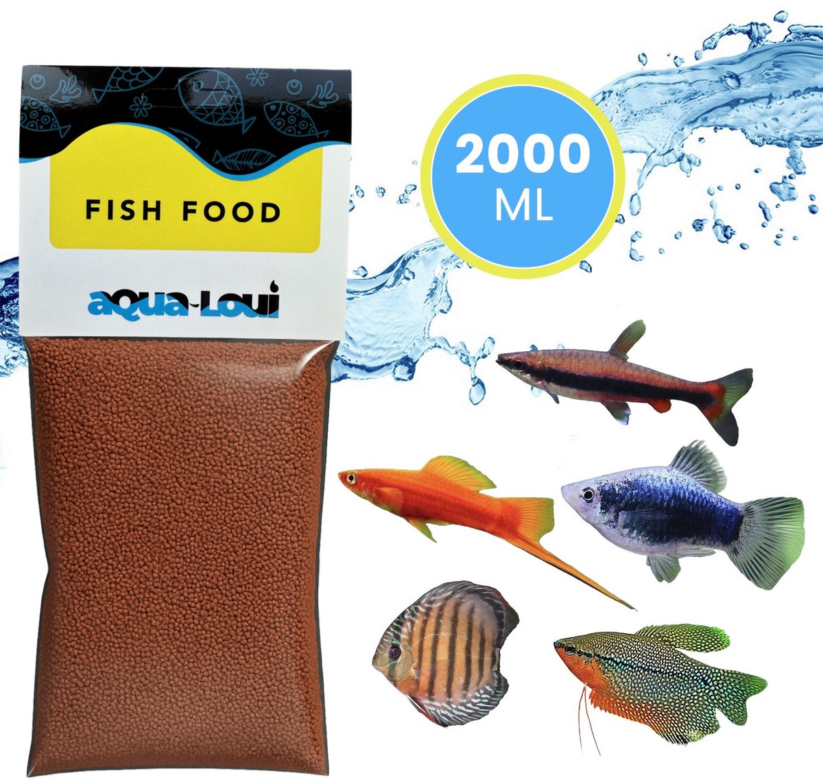 Aqua-Loui® - Visvoer - Tropisch Vissenvoer – Granulaat (Granules) – Langzaam Zinkend – Visvoer - Aquarium - Geschikt Voor Middelgrote Vissen - 2.000ml/2Liter