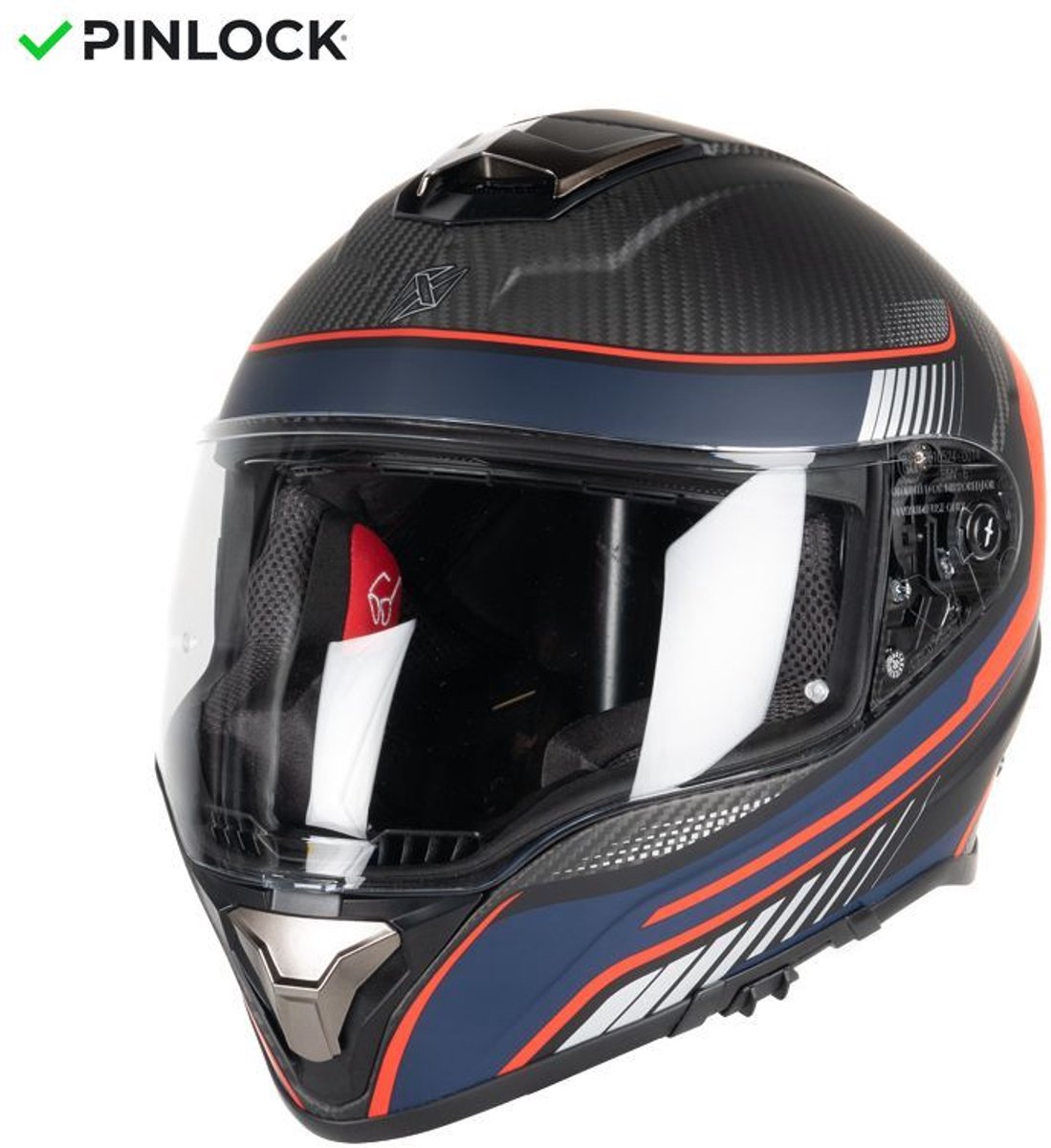 Motor Integraal Helm CONTINENTAL CARBON STICKER MAT 22,06 Mat koolstofblauw/rood XL van MOTOBLOUZ