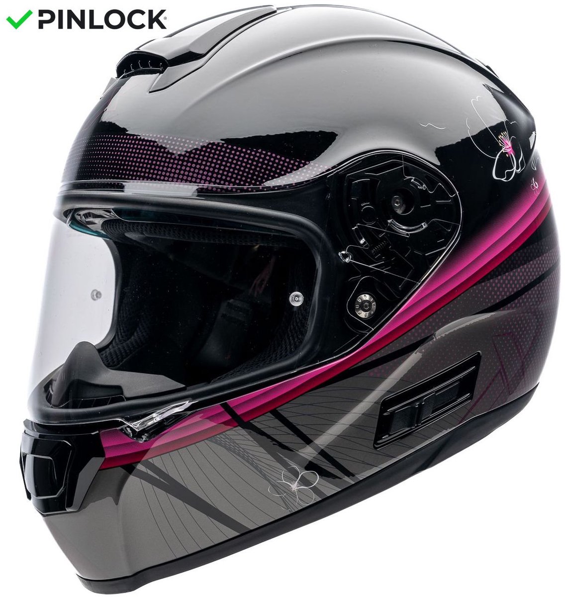 Motor Integraal Helm OPTIMUS KERSENBLOESEM Zwart/Grijs/Roze M van MOTOBLOUZ