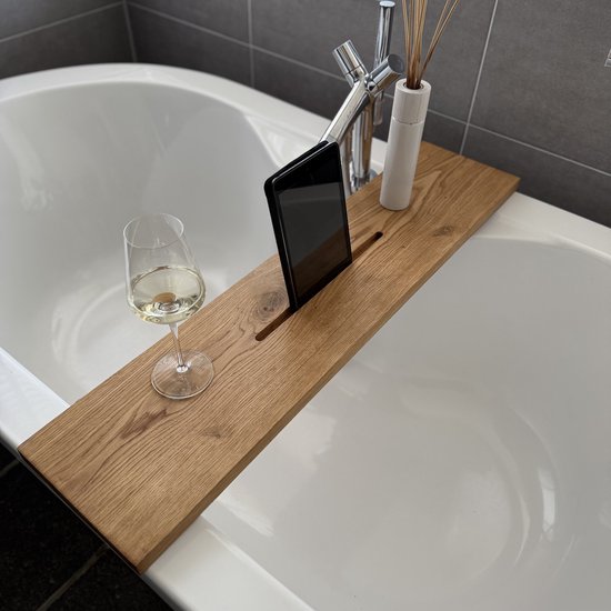 Maison DAM - Planche de bain eikenhout naturel - 75x20x3cm - Avec niche tablette - 2x huilé