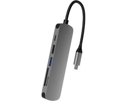 6 in 1 USB Docking Station – USB-C Adapter Hub – USB-C naar HDMI 4K, USB-A 3.0, USB-A 2.0 en SD/TF kaartlezer – Opladen met Voeding via USB C – Data-Hub Geschikt voor Macbook, iPad Air/Pro, Dell, HP, Samsung Galaxy etc. – Aluminium