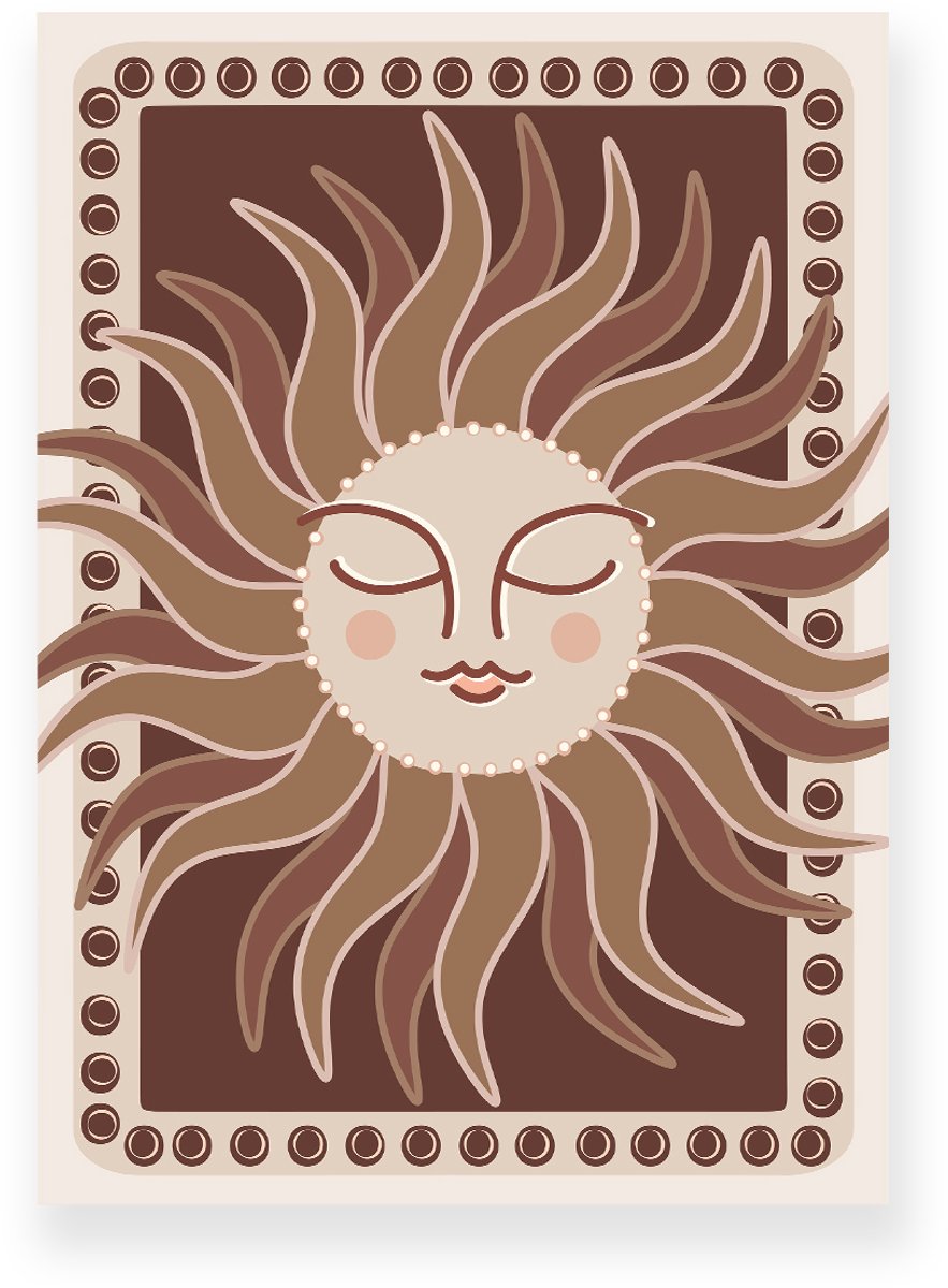 Yisual Poster 50x70 cm - Zon met gezicht - Beige - Bruin - Boho - Spiritueel - Muurdecoratie - Wanddecoratie