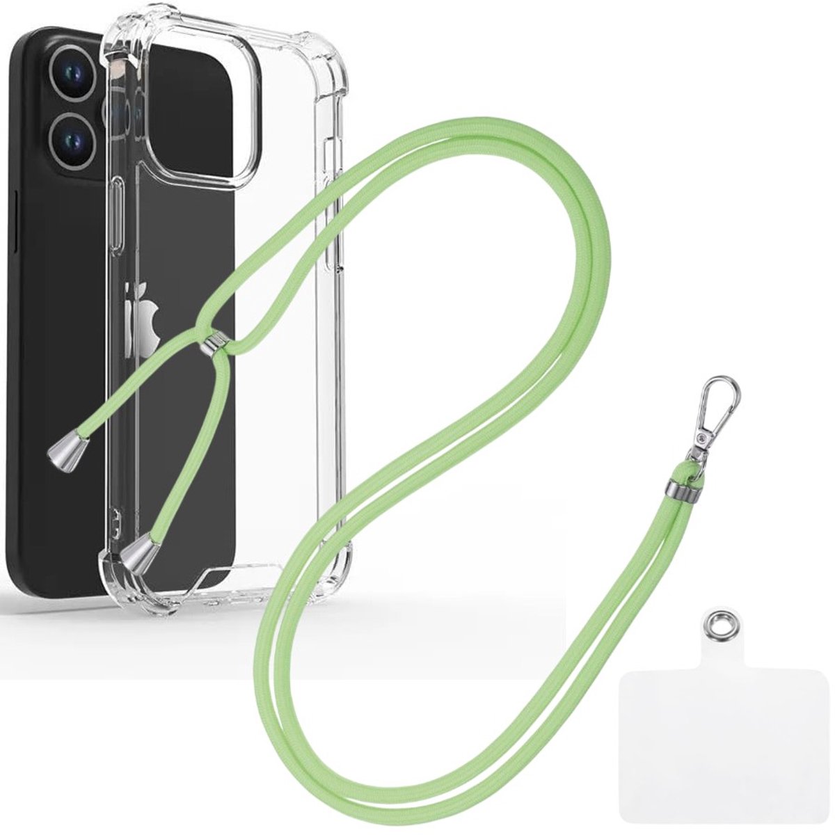Shock Proof Case Hoes Geschikt voor iPhone 14 Plus Hoesje Transparant Met universele Telefoonkoord groen - Cover - Nek Hanger - Koord Hoes