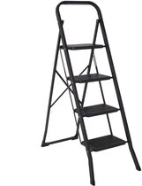 Infinity Goods Stevige Huishoudtrap 4 Treden - Keukentrap Inklapbaar - Anti-Slip - Trap Ladder - Opvouwbaar - Metaal - Zwart