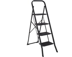 Infinity Goods Stevige Huishoudtrap 4 Treden - Keukentrap Inklapbaar - Anti-Slip - Trap Ladder - Opvouwbaar - Metaal - Zwart