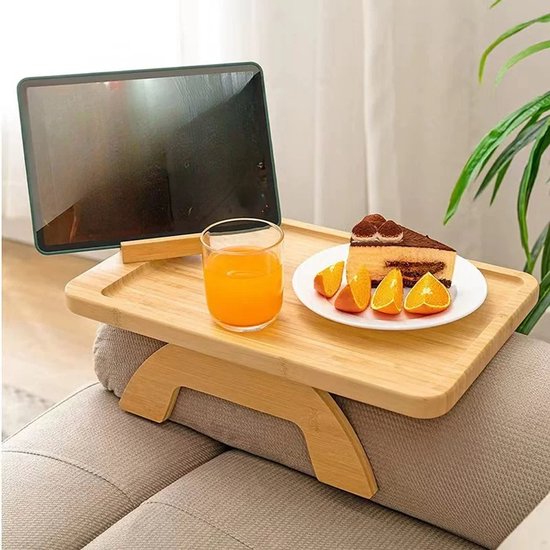 Bamboe Sofa Arm Lade Tafel met 360 ° Draaibare Mobiele