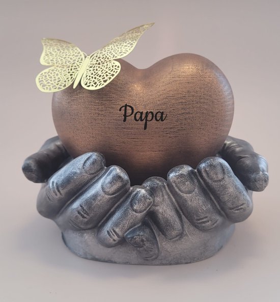 Urn hart in handen - papa - 450 ml - brons, oud zilver