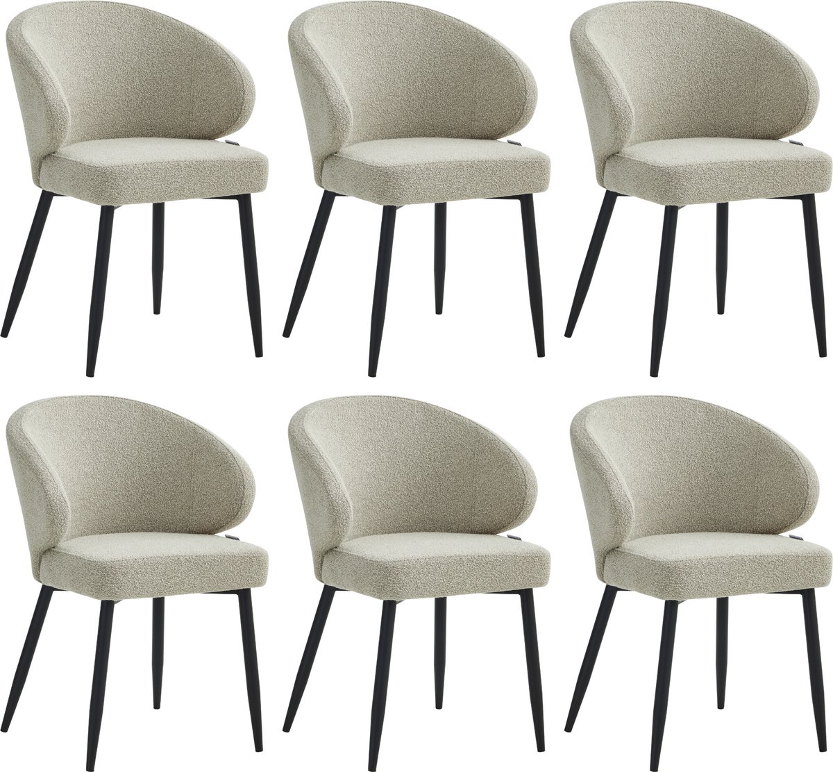 Colenis® - Ruby Eetkamerstoel - Set Van 6 – Beige – Bouclé - Design