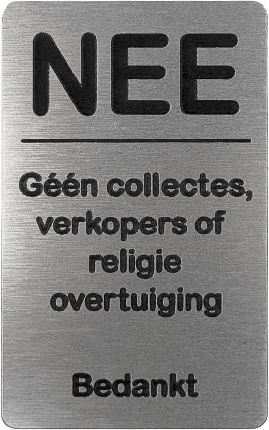 Jooba Deurbordje – Nee geen verkopers aan de deur – Geen collectes – Zwart / RVS kleur – 8 x 5 cm – Zelfklevend
