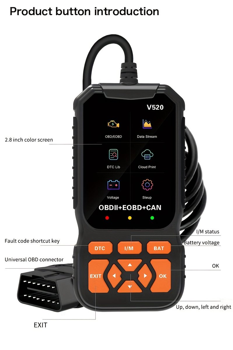 Dutchers® OBD2 Scanner V520 – Professionele Auto Diagnose Tool met 2.8” Kleurenscherm – Foutcodes Lezen & Wissen – Live Data & Accu Check – Plug & Play – 2025 OBDII Scanner Nederlands thumbnail 8
