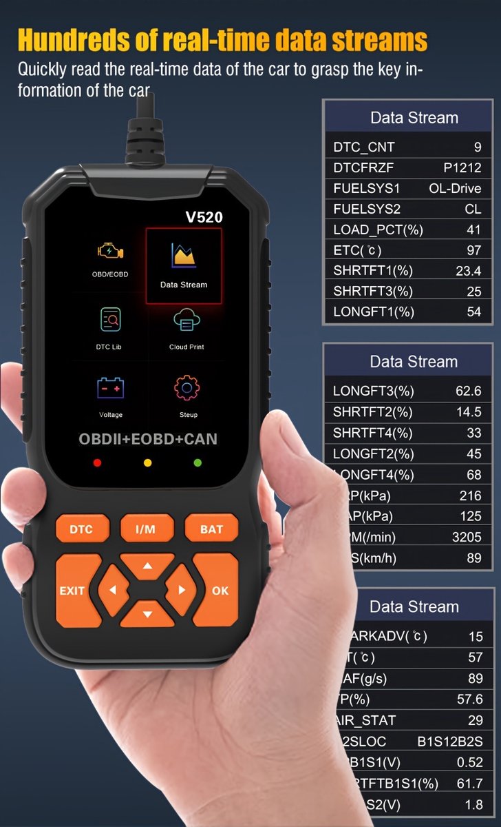 Dutchers® OBD2 Scanner V520 – Professionele Auto Diagnose Tool met 2.8” Kleurenscherm – Foutcodes Lezen & Wissen – Live Data & Accu Check – Plug & Play – 2025 OBDII Scanner Nederlands thumbnail 3