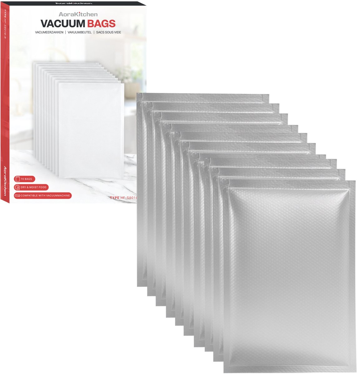 Aorakitchen Vacuumzakken Voedsel - Vacumeerzakken voor Voedsel - Bpa Vrij - Vacuum Opbergzakken - 70 Stuks - 25x17 cm