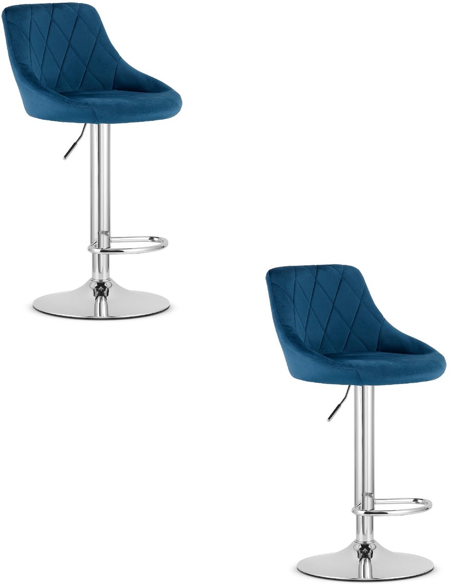 LEOBERT Set van 2 Barkrukken AREX - marineblauw fluweel / chromen onderstel
