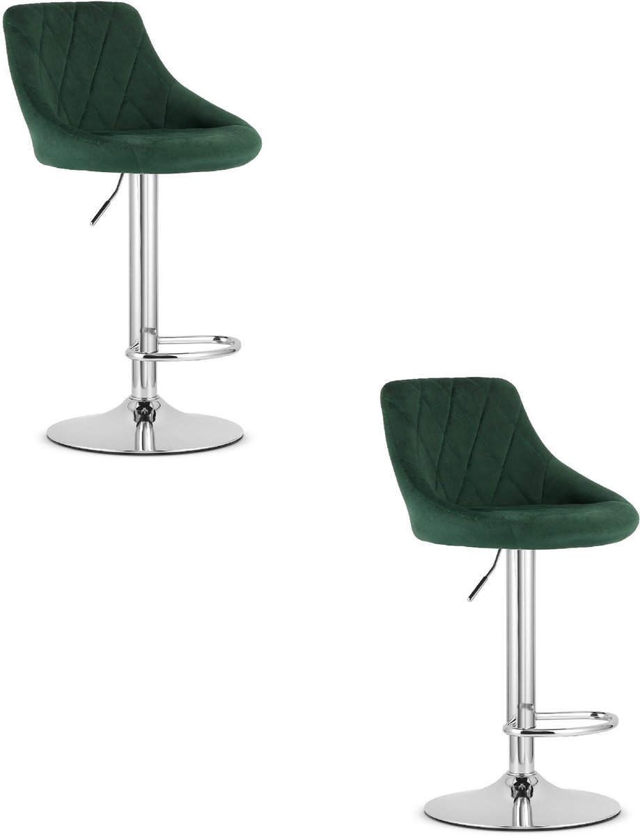 LEOBERT Set van 2 Barkrukken AREX - fluweelgroen / chromen onderstel