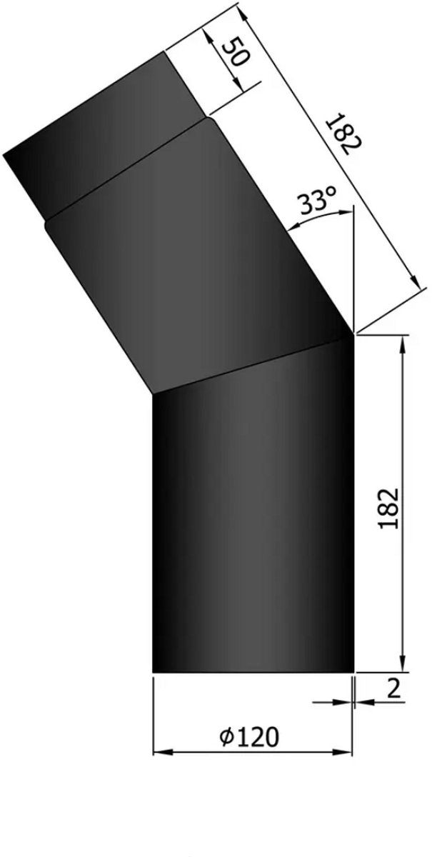 Kachelpijp Ø120 Bocht 33° - staal 2mm - zwart