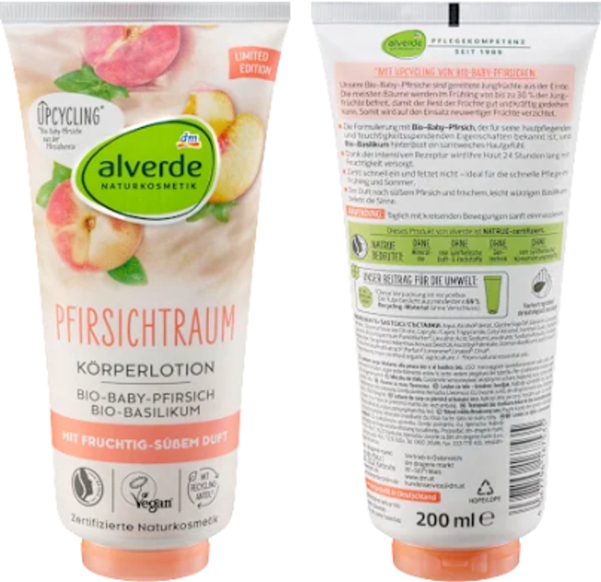 Alverde Naturkosmetik Bodylotion Pfirsichtraum | 1x 200 ml - Met Biologische Perzik- en Basilicumgeur | Limited Edition 2025