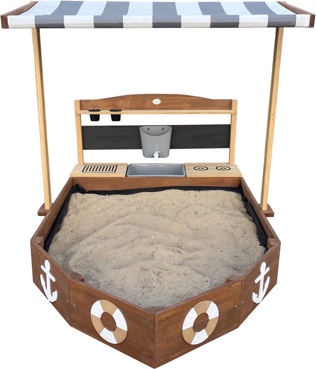 AXI Dora Boot zandbak met speelkeuken en dak (UV50) 160 x 100 cm Antraciet/bruin – Met krijtbord en opbergruimte - Inclusief gronddoek - 10 jaar garantie! — afbeelding 13