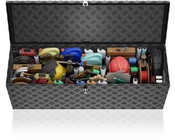 Aufun aluminium transportkist, gereedschapskist, aanhanger, gereedschapskist, disselkist met slot, waterdichte metalen kist voor het opbergen van gereedschap, 760 x 330 x 245 mm, zwart