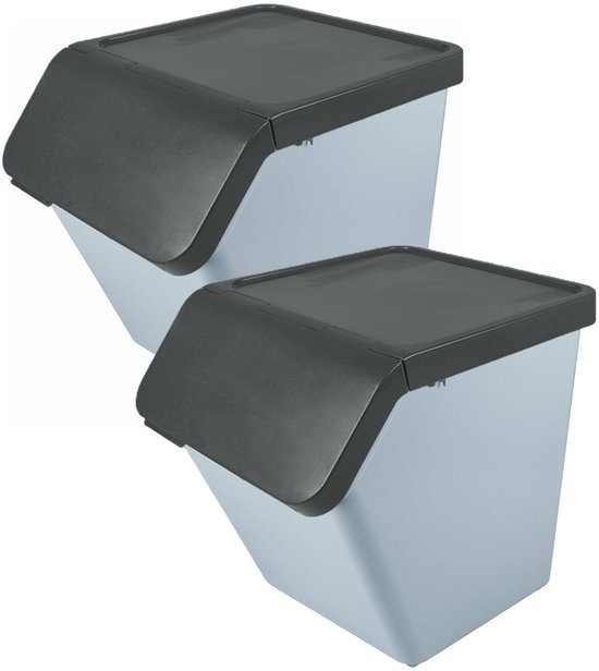 Sunware Sigma Home sorteer bak met deksel - 2x - afvalbak - blauw - stapelbaar - 60L - 49 x 39 x 45 cm